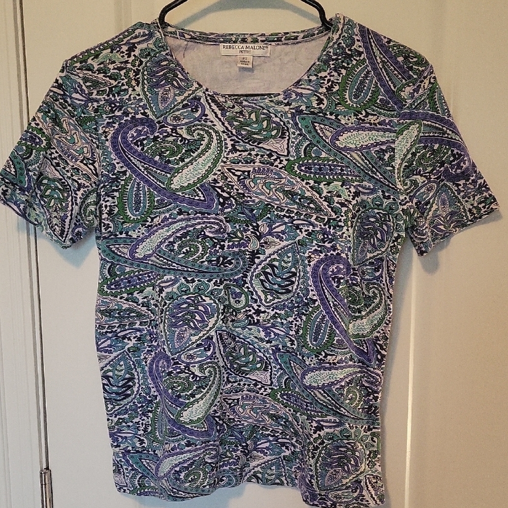 Rebecca Malone Green and Blue Fitted Short Sleeve Tee